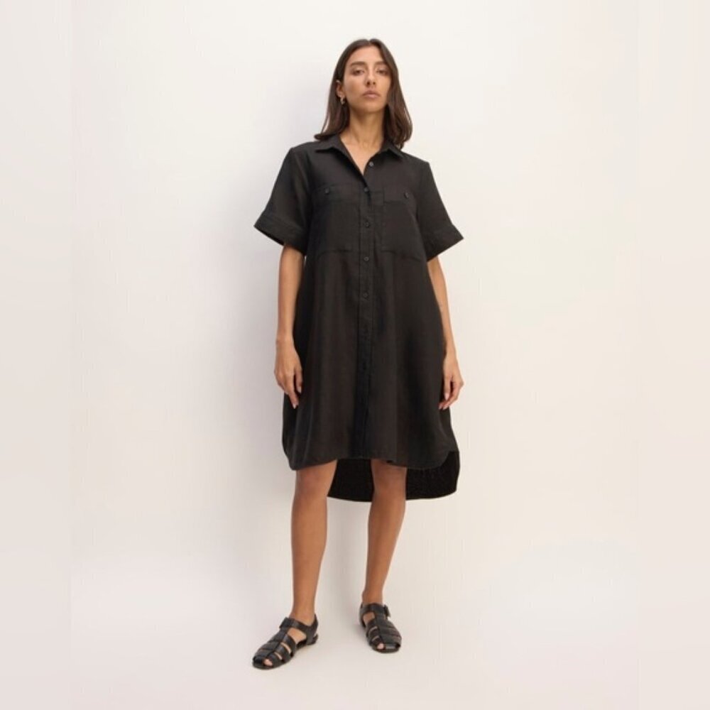 NWT EVERLANE The Daytripper Dress in Linen XS BLACK